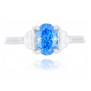 Platinum 1.14ct Blue Laboratory Grown Diamond 3 Stone Ring