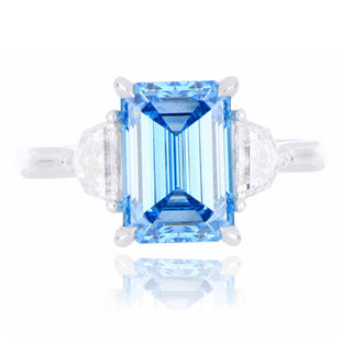 Platinum 3.60ct Blue Laboratory Grown Diamond 3 Stone Ring