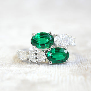Fine Jewellery Jewellery 18ct White Gold 1.88ct Laboratory Grown Emerald and Diamond Crossover Ring 6001137