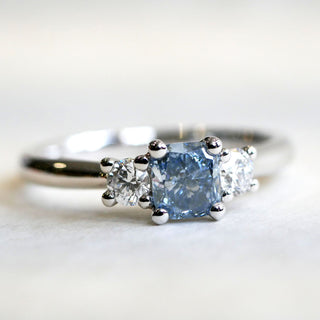 Allum & Sidaway Jewellery Platinum 0.52ct Laboratory Grown Blue Diamond 3 Stone Ring 6020010