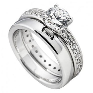 Diamonfire Silver Cz Solitaire Ring And Plain Band Ring Set