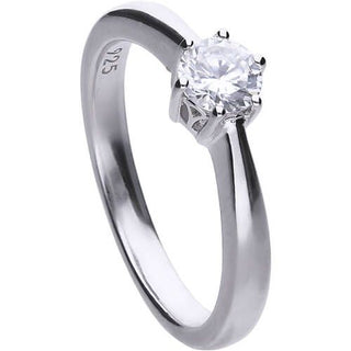 Diamonfire Silver 0.50ct Cz 6 Claw Solitaire Ring