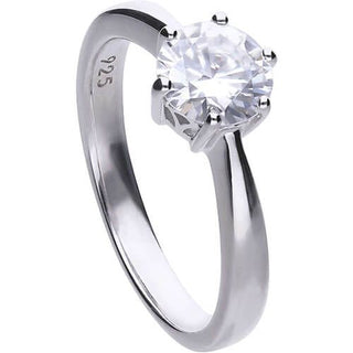 Diamonfire Silver 1.50ct Cz 6 Claw Solitaire Ring