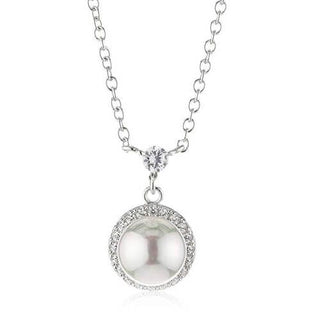 Diamonfire Silver Pearl & Cz Cluster Necklace