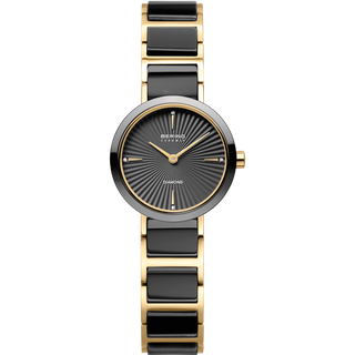 Bering Watches Bering Ladies Gold Plated & Black Ceramic 25mm Diamond Quartz Watch 6401706