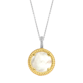 Ti Sento silver & yellow gold plated mother of pearl rope pendant