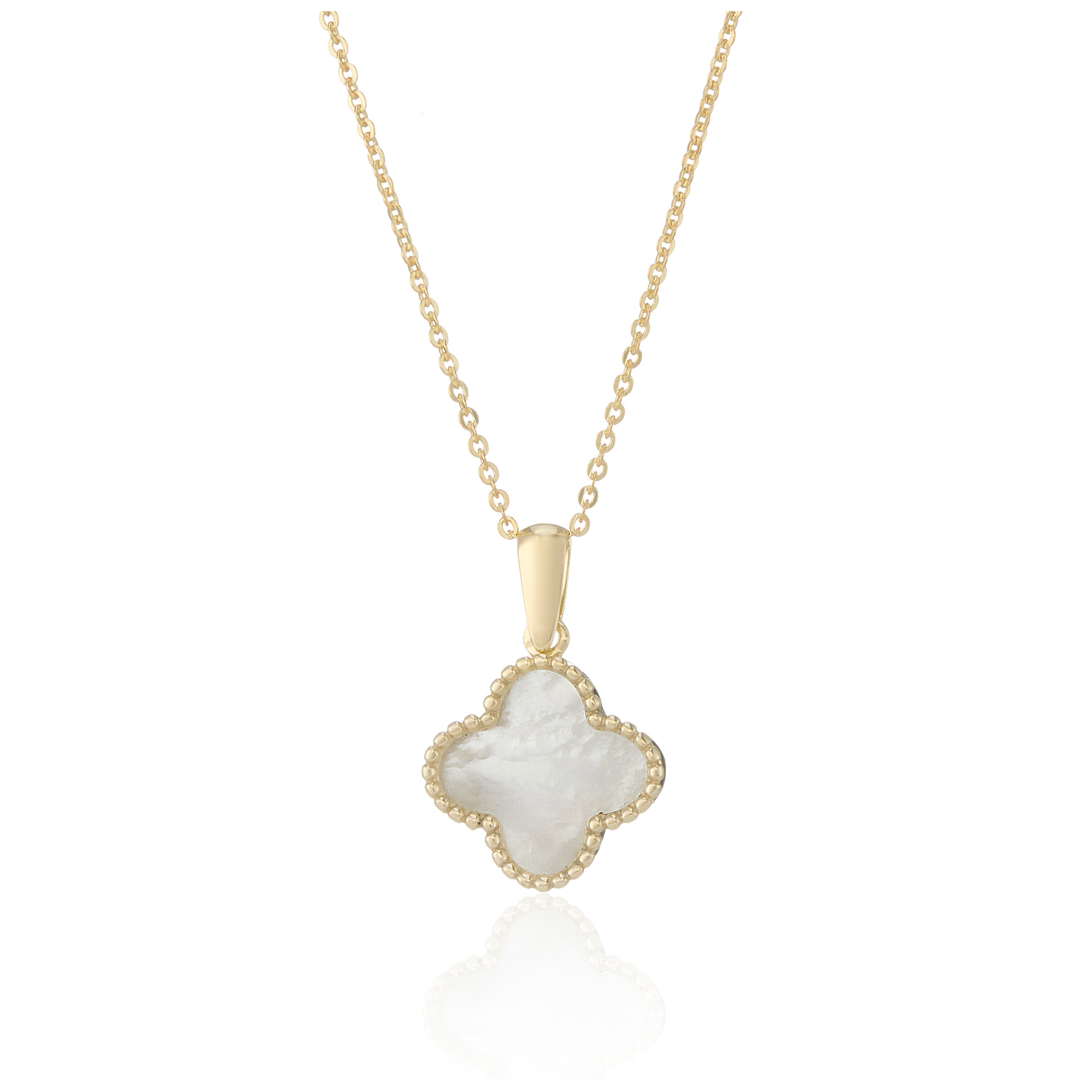 9ct Yellow Gold Single Mother-of-Pearl Clover Necklace Allum