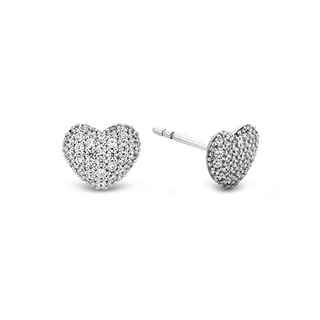 Ti Sento Silver Pave Cz Heart Stud Earrings