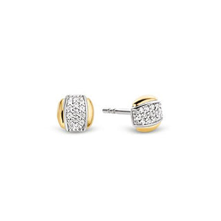 Ti Sento Silver & Yellow Gold Plated Cz Square Stud Earrings