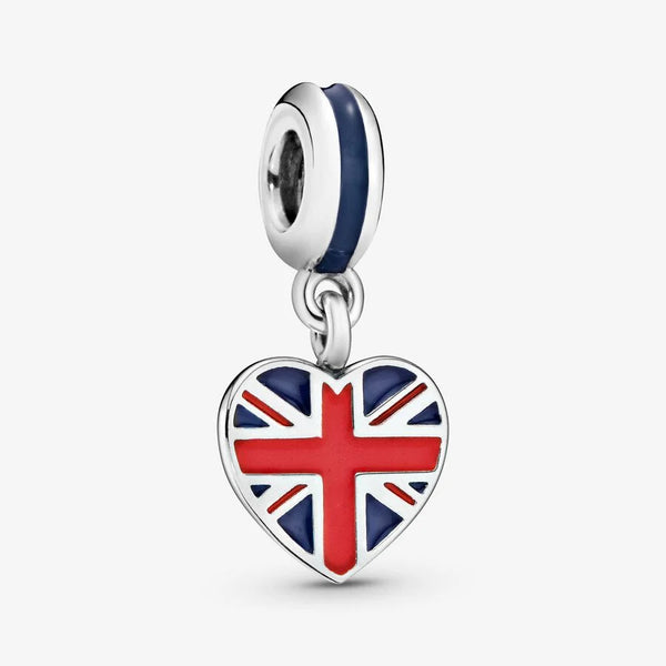 Pandora Silver Great Britain Union Jack Heart Dangle Charm - Allum