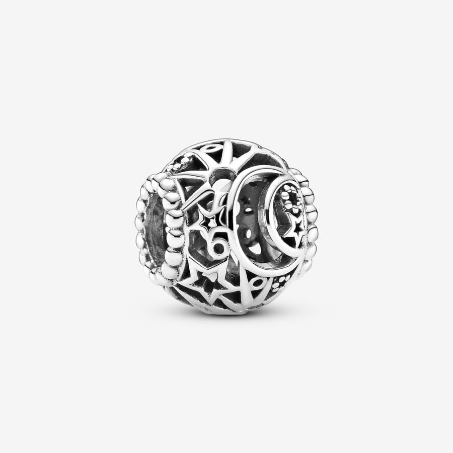 Pandora Silver Openwork Sun, Stars Moon Charm Allum