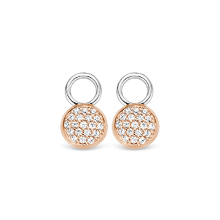 Ti Sento Silver & Rose Gold Plate Pave Cz Round Ear Charms