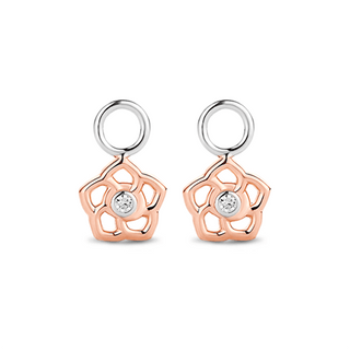 Ti Sento Silver & Rose Gold Plate Cz Flower Ear Charms
