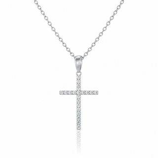 9ct White Gold 0.06ct Diamond Cross Necklace 