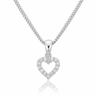 9ct White Gold 0.11ct Round Brilliant Cut Diamond Open Heart Necklace