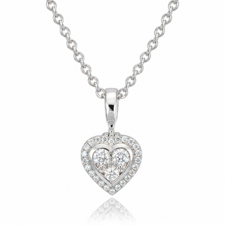 9ct White Gold 0.25ct Round Brilliant Cut Diamond Heart Cluster Necklace
