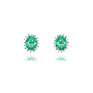 Allum & Sidaway Jewellery 9ct White Gold 0.67cttw Oval Emerald & Diamond Halo Stud Earrings 1217214