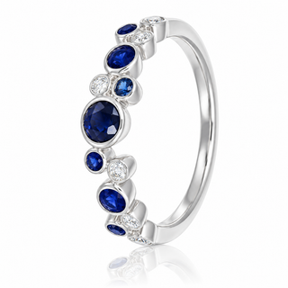 9ct White Gold 0.75cttw Round Brilliant Cut Sapphire & Diamond Scatter Ring