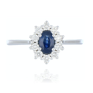 9ct White Gold 0.83cttw Oval Sapphire & Diamond Cluster Ring