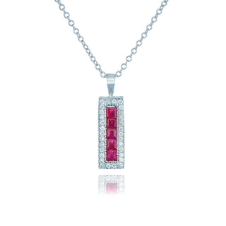 Allum & Sidaway Jewellery 9ct White Gold 0.86ct Princess Cut Ruby & Diamond Necklace 1403264