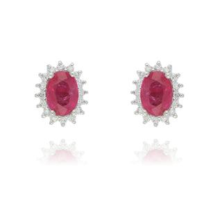 Fine Jewellery Jewellery 9ct White Gold 1.04ct Oval Ruby & Diamond Halo Stud Earrings 1216297