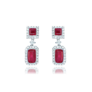 Allum & Sidaway Jewellery 9ct White Gold 1.37cttw Emerald Cut Ruby & Diamond Drop Earrings 1216296