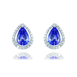 9ct White Gold 1.49cttw Pear Cut Tanzanite & Diamond Halo Stud Earrings