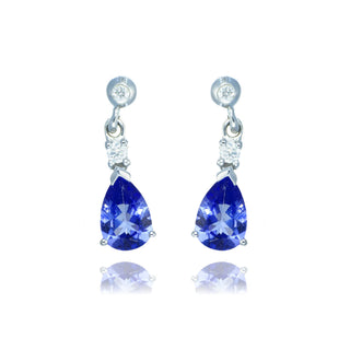 Fine Jewellery Jewellery 9ct White Gold 1.68cttw Pear Tanzanite & Diamond Drop Earrings 1228004