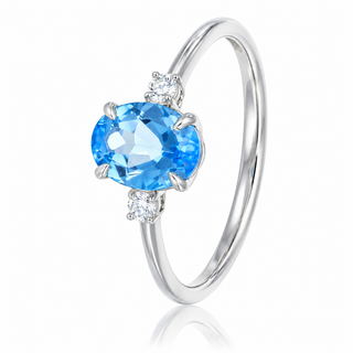 9ct White Gold 1.87cttw Oval Cut Swiss Blue Topaz & Diamond Three Stone Ring
