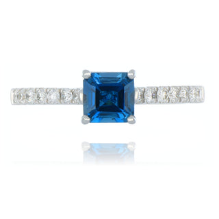 Fine Jewellery Jewellery 9ct White Gold Square London Blue Topaz Ring With Diamond Set Shoulders 0210081