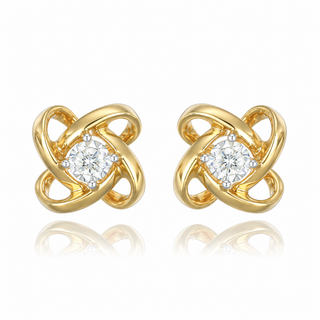 9ct Yellow Gold 0.11ct Round Brilliant Cut Diamond Quatrefoil Stud Earrings