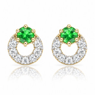 9ct Yellow Gold 0.15cttw Round Brilliant Cut Tsavorite & Diamond Circle Stud Earrings