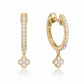 9ct Yellow Gold 0.16ct Round Brilliant Cut Diamond Clover Hoop Earrings