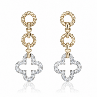9ct Yellow Gold 0.22ct Round Brilliant Cut Diamond Clover Drop Earrings