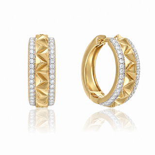 9ct Yellow Gold 0.31ct Round Brilliant Cut Diamond & Diamond Cut Hoop Earrings