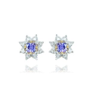 9ct Yellow Gold 0.32ct Round Brilliant Cut Tanzanite & Diamond Cluster Stud Earrings