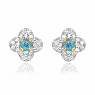 9ct Yellow Gold 0.33cttw Round Brilliant Cut Blue Topaz & Diamond Clover Stud Earrings