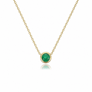 9ct Yellow Gold 0.35ct Round Brilliant Cut Emerald Rubover Necklace 