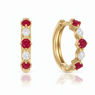 9ct Yellow Gold 0.52cttw Round Brilliant Cut Ruby & Diamond Hoop Earrings
