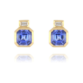 Fine Jewellery Jewellery 9ct Yellow Gold 0.74ct Step Cut Tanzanite & Diamond Stud Earrings 1228002