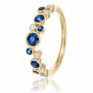 9ct Yellow Gold 0.75cttw Round Brilliant Cut Sapphire & Diamond Scatter Ring