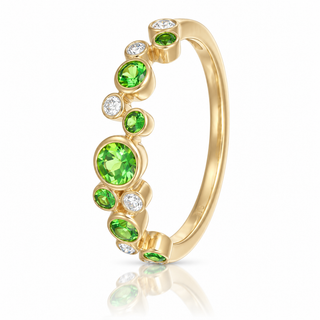 9ct Yellow Gold 0.75cttw Round Brilliant Cut Tsavorite & Diamond Scatter Ring