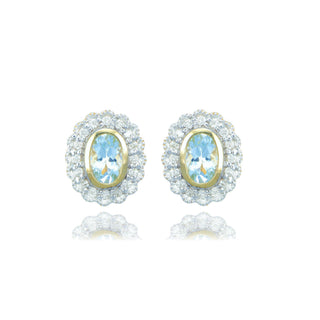 Fine Jewellery Jewellery 9ct Yellow Gold 0.92cttw Oval Aquamarine & Diamond Halo Stud Earrings 1207125