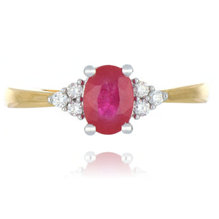 Fine Jewellery Jewellery 9ct Yellow Gold 1.00ct Oval Ruby & Diamond Trefoil Ring 0205269