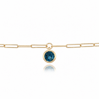 9ct Yellow Gold 1.03ct Round Brilliant Cut London Blue Topaz Paperlink Bracelet 