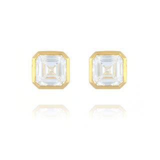 Allum & Sidaway Jewellery 9ct Yellow Gold 1.05ct Lab Grown Asscher Cut Diamond Rubover Stud Earrings 6002050