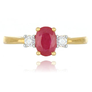 Fine Jewellery Jewellery 9ct Yellow Gold 1.27cttw Oval Ruby & Diamond Three Stone Ring 0205268