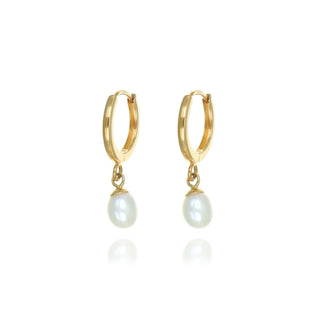 9ct Yellow Gold Freshwater Pearl Hoop Earrings