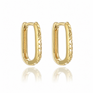 9ct Yellow Gold Rectangular Diamond Cut Hoop Earrings