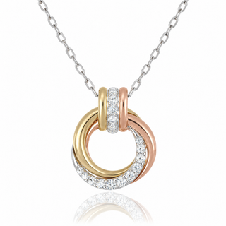 9ct Yellow, Rose & White Gold 0.11ct Diamond Circle Necklace 